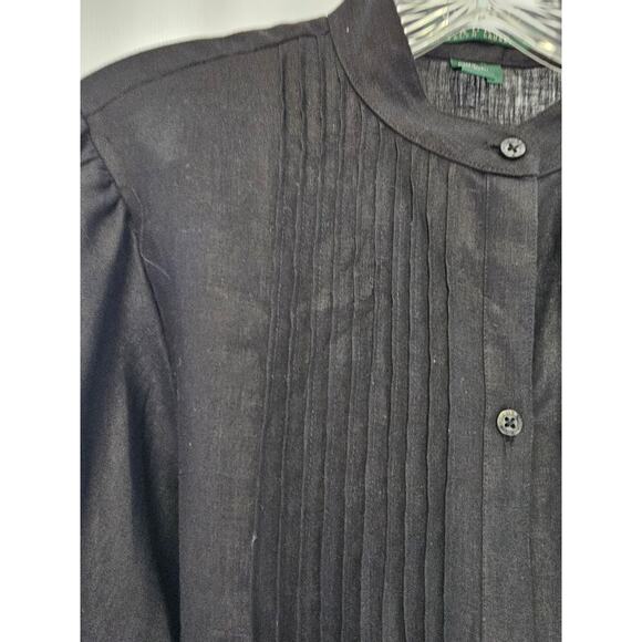Lauren Ralph Lauren Pintuck Pleat Band Collar 3/4 Sleeve Linen Tunic Black sz l - Picture 6 of 11